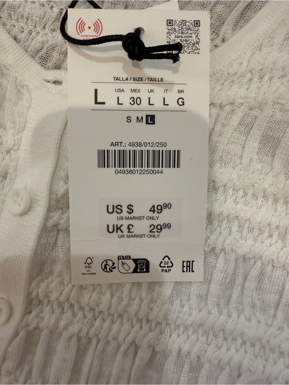 Zara White Textured Button-Front Ruffle Hem Cardigan - Picture 3 of 4